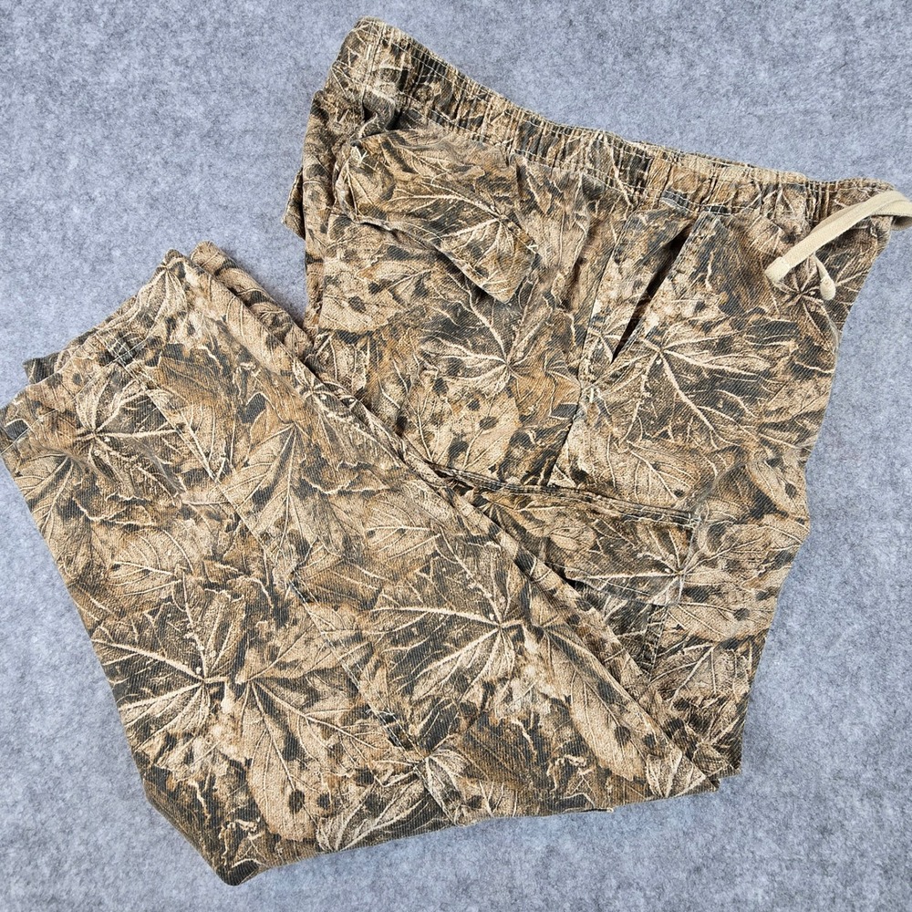 Original Use Mens Leaf Camo Cargo Pants Brown Cotton Elastic Waist Size L